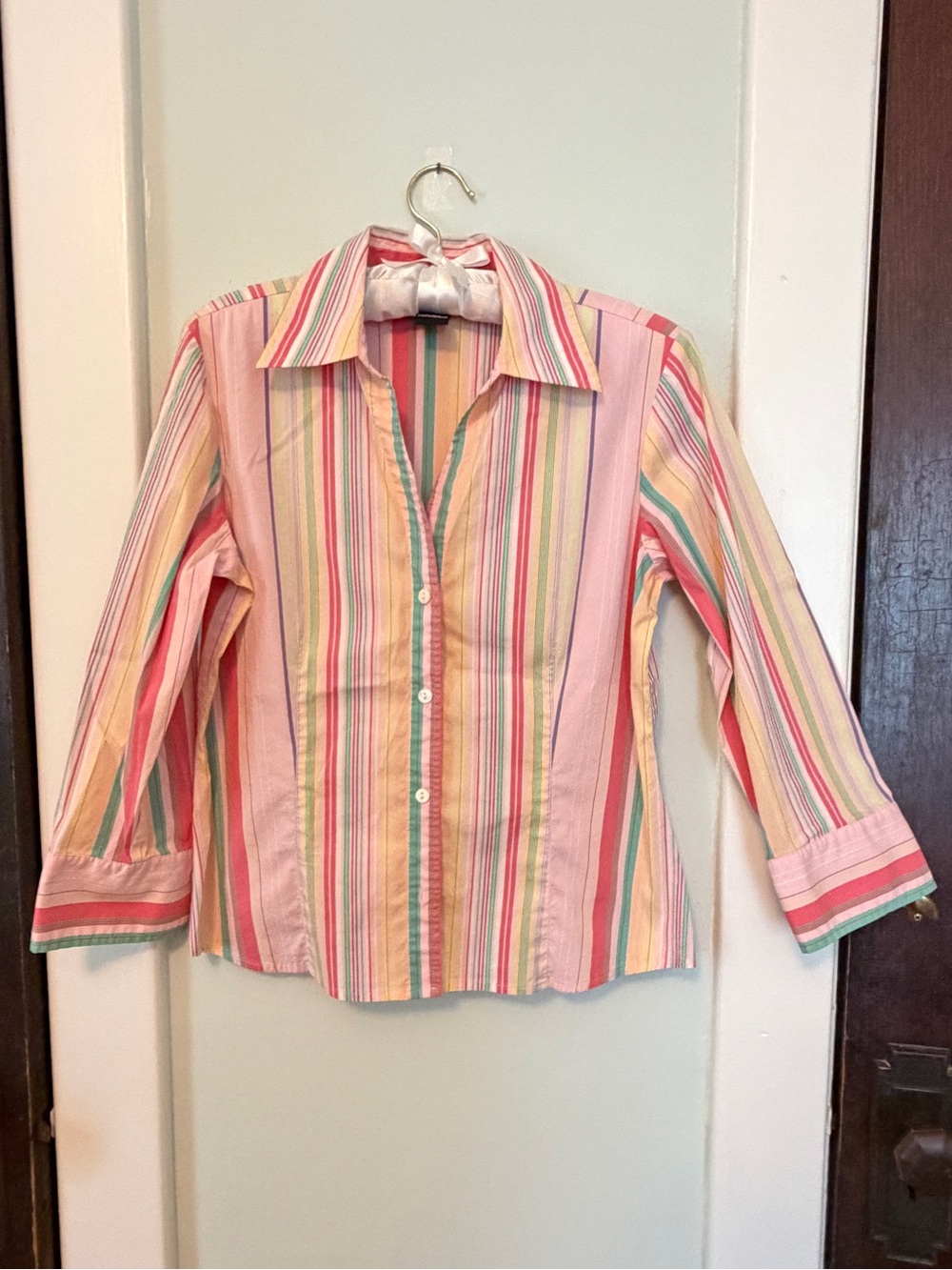 🌹 Rafaella Pastel Striped Button-Down Shirt, Womens 8 #0097